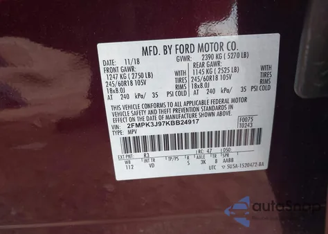 2019 Ford Edge Sel from USA, damaged, VIN 2FMPK3J97KBB24917